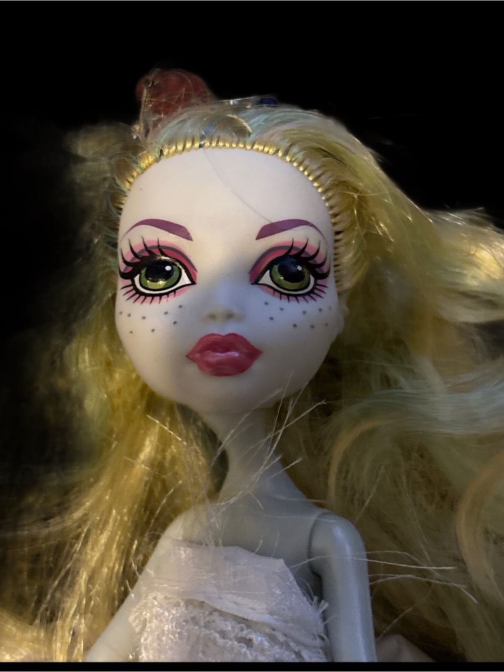 Ethereal Lagoona Blue MH Doll in White Lace Gown with Blonde Hair